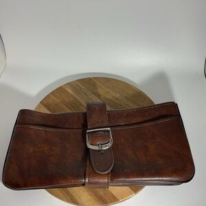Rolfs Dark Brown Leather Toiletry Bag/Money Bag Clutch
